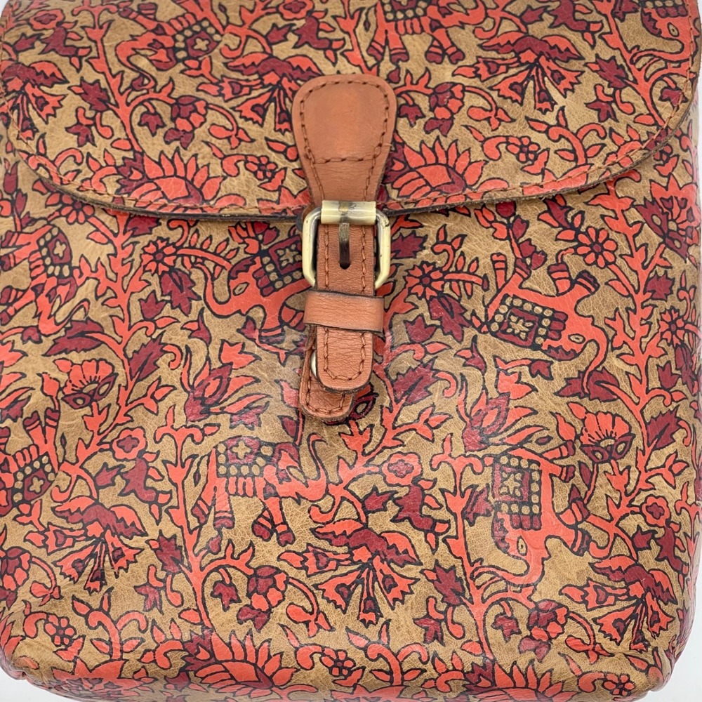 Patricia Nash Leather Mini Backpack Red Floral Elephant Print Boho Buckle Bag - Picture 3 of 13